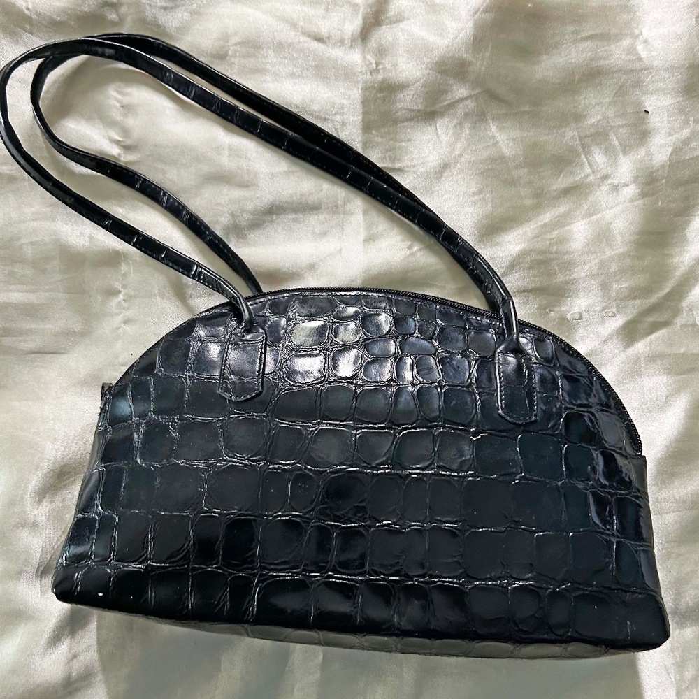 SHOULDER BAG, DOME, BERRITA MODE ITALY, BLACK ALLIGATOR PRINT, 2 HANDLES, MADE